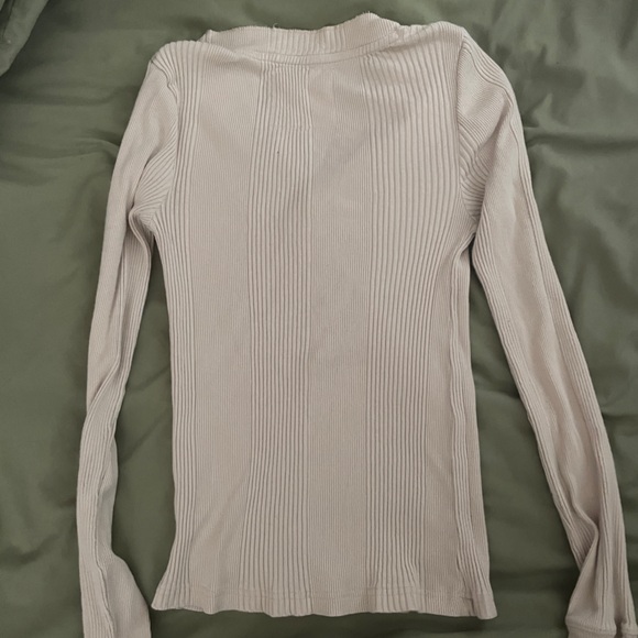 Aerie Cream Ribbed Long Sleeve Henley Top - Picture 4 of 4